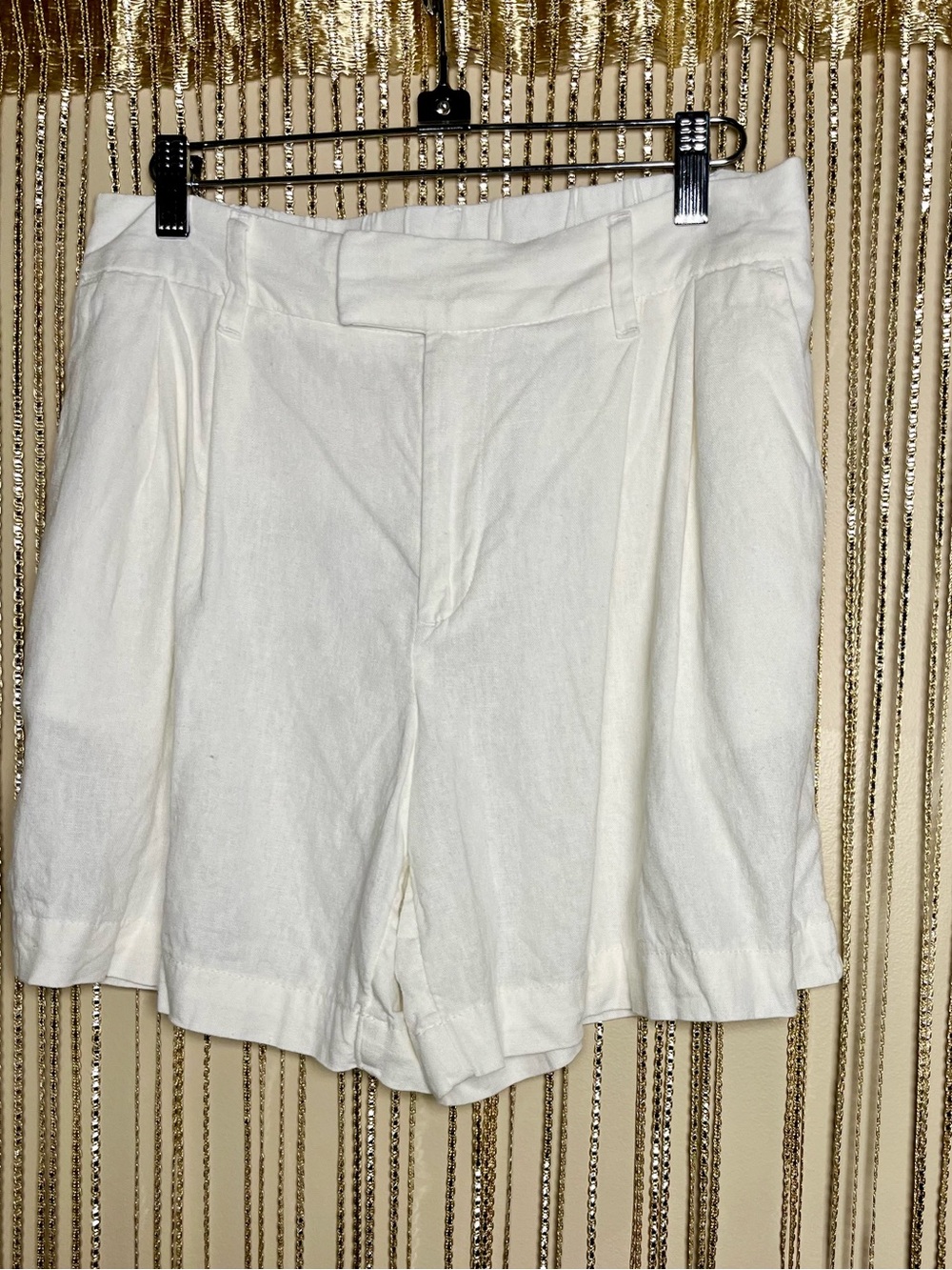 New Day Off White Pleated Bermuda Shorts